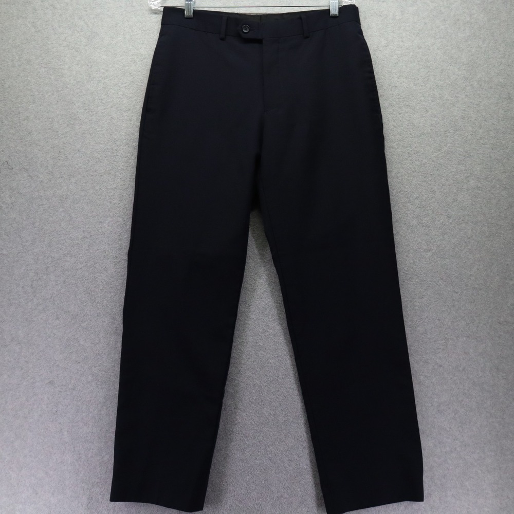 Pronto Uomo Pants Mens 32x30 Wool Blend Dress Suit Formal Flat Front Navy Blue